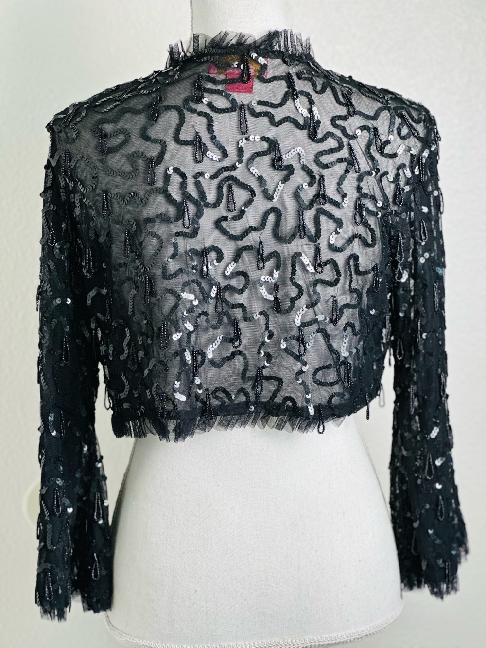 Vintage Betsey Johnson Black Sequin Embellished Cropped Cardigan - Picture 2 of 8